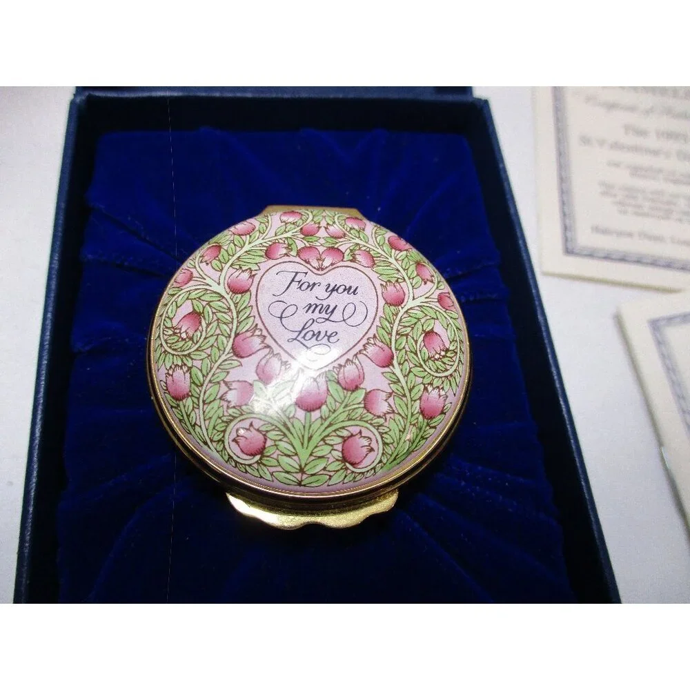 Enamel Box Halcyon Days St. Valentines Day 1993 Snuff Pill Jewelry lovers